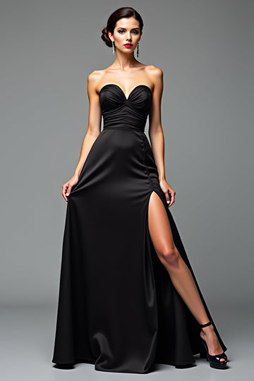 Robe bustier sirène noire à nouer avec fente